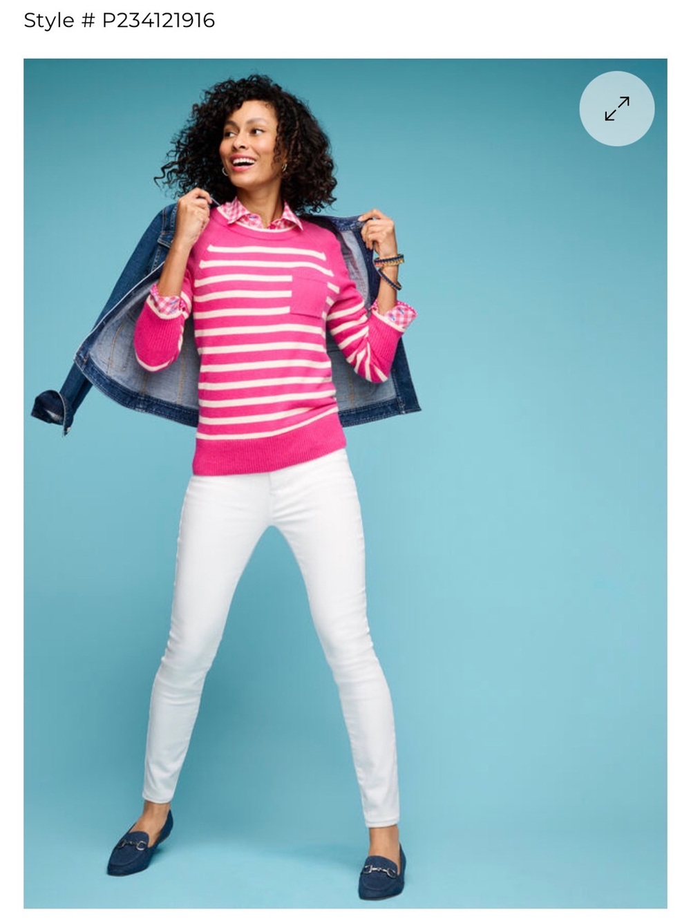 Talbots Fuchsia & Cream Striped Crewneck Sweater